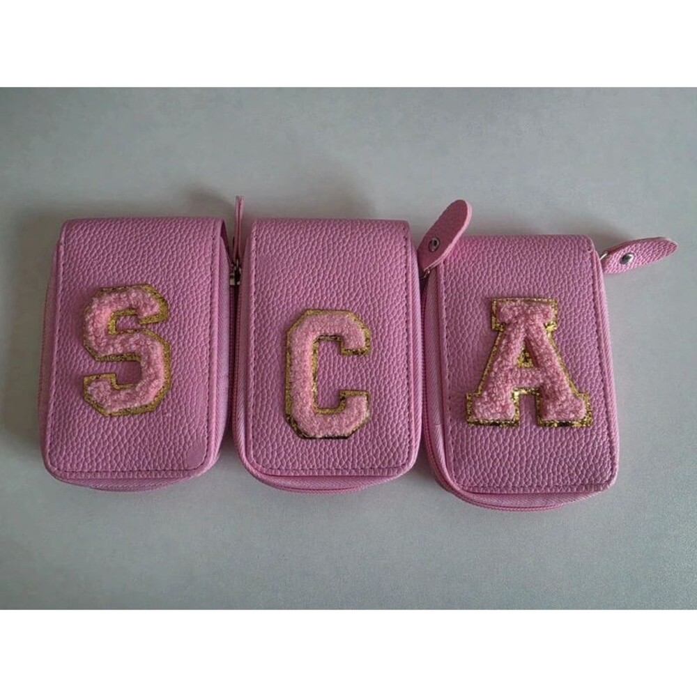 NEW Pink Chenille Patch Initial Card Holder Wallet [S / C / A]
